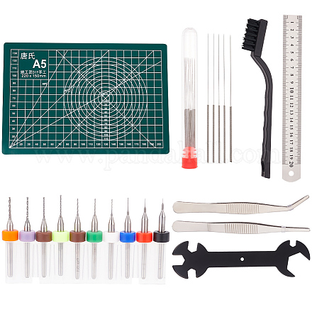 OLYCRAFT 3D Printer Cleaning Tool Sets with 10Pcs Drill Bits and 10Pcs 5 Sizes Nozzle Cleaning Needles 2Pcs Iron Tweezers 1Pc Plastic Brush/PVC Cutting Mat Pad/Ruler/Wrench for 3D Printing Clean TOOL-OC0001-69-1