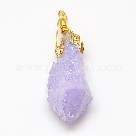 Electroplate Golden Wire Wrapped Gemstone Natural Rough Raw Crystal Pendants G-L133-08B-1
