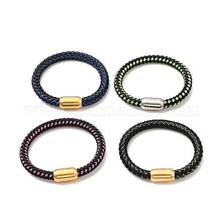 Bracelet cordon rond tressé en cuir microfibre avec 304 fermoir en acier inoxydable pour homme femme BJEW-C021-11-1