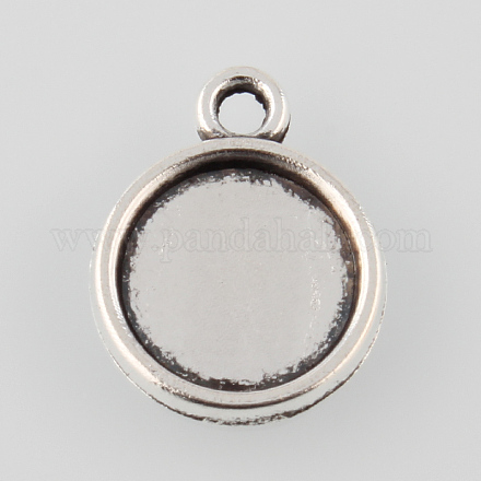 Tibetan Style Antique Silver Alloy Flat Round Pendant Cabochon Settings TIBEP-M022-26AS-1