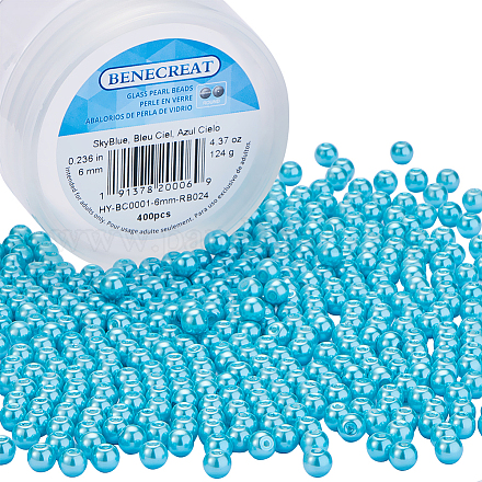 Pandahall 1 caja de perlas de vidrio teñido ambientalmente perlas de vidrio redondas perlas azul cielo abalorios perlados para la fabricación de joyas HY-BC0001-6mm-RB024-1
