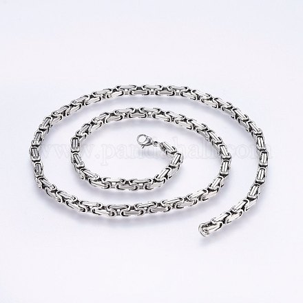 201 Stainless Steel Byzantine Chain Necklaces NJEW-F222-11P-1
