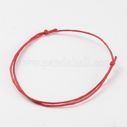 調整可能なワックスをかけたコードブレスレット  赤い紐のブレスレット  レッド  50~100mm（2インチ〜3-7/8インチ） BJEW-JB02133-02-1