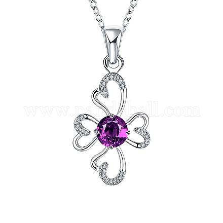 Silver Plated Brass Cubic Zirconia Flower Pendant Necklaces NJEW-BB03005-B-1
