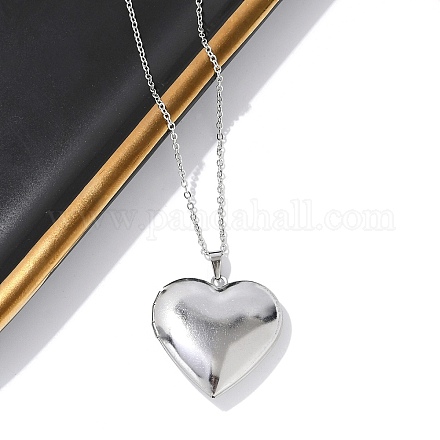 Антикоррозийные ожерелья из нержавеющей стали 304 в форме сердца с подвеской-медальоном из кабеля и цепи для женщин NJEW-M050-04E-P-1