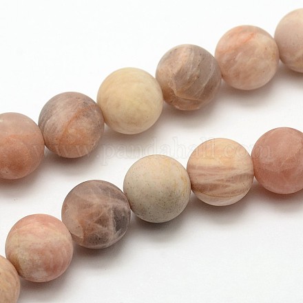Natural Sunstone Frosted Round Bead Strands G-O039-07-6mm-1