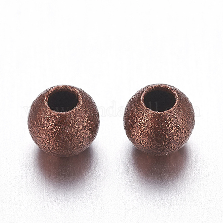 Perles rondes texturées en laiton couleur cuivre rouge X-EC247-NFR-1