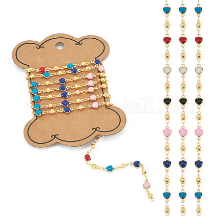 Pandahall 1M Handmade Colorful Enamel Heart Beaded Chains CHC-TA0001-12-1