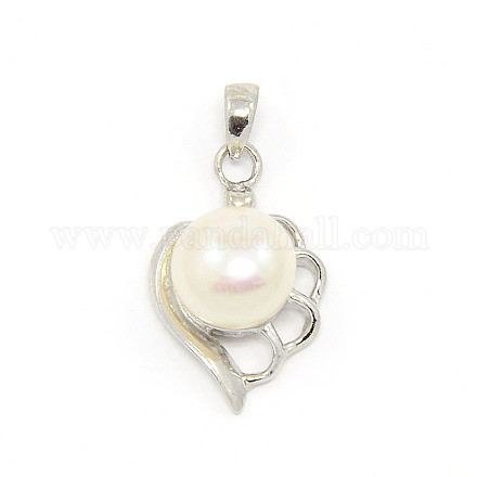 2015 ideas para regalos de San Valentín elegantes colgantes de corazón de plata de ley con perlas cultivadas de agua dulce naturales para mujer STER-M046-06-1