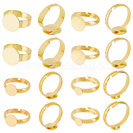 Hobbiesay 80 pieza 4 estilos almohadilla redonda de latón ajustes de anillo dorado ajustable base de anillo en blanco fornituras almohadilla de anillo plano nummular anillos en blanco abiertos para artesanía bandeja para hacer anillos de dedo 6-12mm FIND-HY0001-08G-1