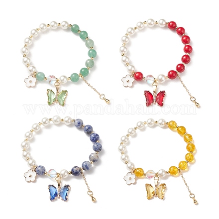 Set di braccialetti elastici con perline miste naturali rotonde in stile 4 pz 4 e perle di conchiglia BJEW-TA00191-1