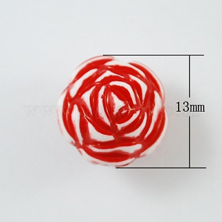 Fleur rouge perles chunky acrylique d'artisanat X-MACR-S658-6-1
