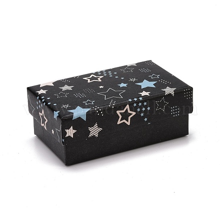 厚紙アクセサリー箱  黒のスポンジマット付き  ジュエリーギフトパッケージ用  スター模様の長方形  ブラック  8.1x5.1x3.1cm CON-D012-04D-01-1