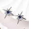 Rhinestone Star Clip-on Earrings, Magnetic 304 Stainless Steel Non-piercing Earrings, Stainless Steel Color, Capri Blue, 16x15.5mm