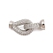 Brass Micro Pave Clear Cubic Zirconia Fold Over Clasps, Cadmium Free & Nickel Free & Lead Free, Teardrop, Platinum, 28mm