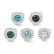 304 Stainless Steel Synthetic Gemstone Cuff Rings, Flower Open Rings for Women, Flower, Stainless Steel Color, 20.5mm, Inner Diameter: Adjustable