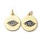 Brass Micro Pave Clear Cubic Zirconia Pendants, with Jump Rings, Flat Round with Eye, Gunmetal & Golden, 17x15x2mm, Hole: 3mm
