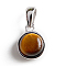 Natural Tiger Eye Half Round Charms, with Rhodium Plated 925 Sterling Silver Settings, Real Platinum Plated, 9.5x7mm