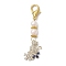Cat Brass Micro Pave Cubic Zirconia Pendant Decorations, Alloy Daisy and Lobster Claw Clasps Charms for Bag Ornaments, Golden, 54.5mm