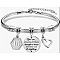 Birthday 201 Stainless Steel Charm Bracelets, Snake Chain Bracelets for Women, Hexagon & Heart & Oval, Stainless Steel Color, 3 inch(7.5cm)