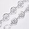 Tarnish Resistant 304 Stainless Steel Link Chains, Soldered, Flat Round with Flower, Stainless Steel Color, 11.5x8x0.2mm