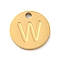 Ion Plating(IP) 304 Stainless Steel Pendants, Laser Cut, Flat Round with Letter Charm, Golden, Letter W, 10x1mm, Hole: 1.4mm