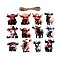 12Pcs UV Single Face Printed Wood Cattle Pendant Decorations, Jute Rope Hanging Decorations, Laser Cut Wood Shapes, Mixed Color, 54~78x51~69x2mm, Hole: 2.5~2.8mm