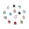 304 Stainless Steel Pendants, with Cubic Zirconia and Jump Rings, Single Stone Charms, Square, Stainless Steel Color, Mixed Color, 9.5x8x3.5mm, Hole: 3.4mm