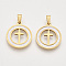 201 Stainless Steel Pendants, with Shell and Random Size Snap on Bails, Flat Round with Cross, Golden, 23x20x2mm, Hole: 7~10x3~5mm