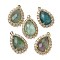 Natural Colorful Fluorite Faceted Teardrop Pendants, Rack Plating Brass Micro Pave Clear Cubic Zirconia Drop Charms, Golden, 25x16.5x5.5mm, Hole: 1.4mm