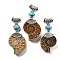 Synthetic Blue Turquoise Fossil Snail Pendants, with Alloy Findings, Platinum Metal Color, 58~78x29~35x8~9mm, Hole: 4x6mm