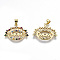 Brass Micro Pave Colorful Cubic Zirconia Pendants, with Snap on Bails, for Mother's Day, Cadmium Free & Nickel Free & Lead Free, Eye with Word Mom, Real 16K Gold Plated, 17x23x2.5mm, Hole: 5x3mm