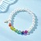 Chakra 304 Stainless Steel Tiny Cross Charm Bracelets, ABS Plastic Imitation Pearl & Electroplate Glass Round Beads Stretch Bracelets for Women, Mixed Color, Inner Diameter: 2-1/4 inch(5.7cm)