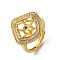 Rhombus Brass Micro Pave Clear Cubic Zirconia Adjustable Ring Settings, For Half Drilled Beads, Cadmium Free & Lead Free, Rack Plating, Long-Lasting Plated, Golden, Tray: 12.5x12.5mm, Pin: 1mm, Inner Diameter: 19mm