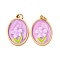304 Stainless Steel Enamel Pendants, with Jump Ring and Rhinestone, Ion Plating(IP), Oval with Flower Charm, Real 18K Gold Plated, Medium Purple, 18x14x2.5mm, Hole: 2.5mm