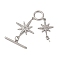 Brass Micro Pave Clear Cubic Zirconia Toggle Clasps, Star, Platinum, 63mm, Star: 18x14x2mm and 24x19.5x2mm, Bar: 22x4x2mm
