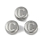Anti-Tarnish 304 Stainless Steel Beads, Flat Round with Letter, Stainless Steel Color, Letter C, 7x3.8mm, Hole: 1.8mm