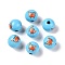 Natural Wood European Beads, Ocean Theme Printed lotus Beads, Large Hole Beads, Light Sky Blue, Crab, 16x15mm, Hole: 4mm