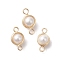 Natural Cultured Freshwater Pearl Copper Wire Wrapped Connector Charms, Round Links, Light Gold, 23x11x10mm, Hole: 3mm