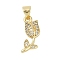 Rack Plating Brass Micro Pave Cubic Zirconia Pendants, Lead Free & Cadmium Free, Long-Lasting Plated, Flower Charms, Real 18K Gold Plated, 17x8x3mm, Hole: 4.5x3.5mm