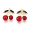 Alloy Rhinestone Pendants, Cherry, with Resin, Golden, FireBrick, 27.5x20x9.5mm, Hole: 1.6mm