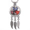 Alloy Diffuser Locket Pendants, with Cat and Star Pattern, Excluding Chain, Woven Net/Web with Feather, Platinum, 55x24mm