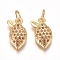 Brass Micro Pave Cubic Zirconia Charms, with Jump Rings, Lemon, PeachPuff , Golden, 12.5x8x2mm, Hole: 3mm