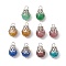 10Pcs Glass Pendants, Round, with Brass & Iron Findings, Mixed Color, 13.5x9mm, Hole: 1.8mm