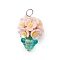 Glass Seed Beaded Flowerpot Pendants, with Resin & Brass Finding, Pink, 23x13mm, Hole: 2mm