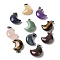 Natural Mixed Stone Pendants, Crescent Moon Charms with 201 Stainless Steel Snap on Bails, Stainless Steel Color, 23~24x15.5~17.5x7.5~8.5mm, Hole: 4x2.5mm