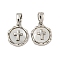 Brass Pave Shell Charms, Flat Round with Cross Charm, Platinum, 12x10x2.5mm, Hole: 4.8x2.7mm