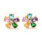 Rack Plating Brass Micro Pave Cubic Zirconia Stud Earrings, Long-lasting Plated, Flower, Golden, Colorful, 14x14mm