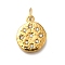 304 Stainless Steel Rhinestone Pendants, with Jump Ring, Ion Plating(IP), Flat Round Charm, Real 14K Gold Plated, Crystal, 19x15.5x2mm, Hole: 5x2.5mm