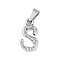 Non-Tarnish 304 Stainless Steel Pendants, Bamboo Style, Stainless Steel Color, Letter.S, 19x11x3.5mm, Hole: 3x7mm
